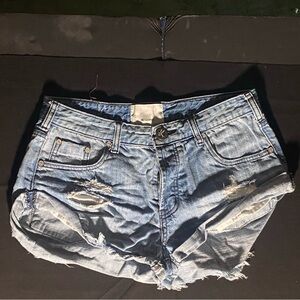 One Teaspoon Low Rise Distressed Blue Jean Shorts